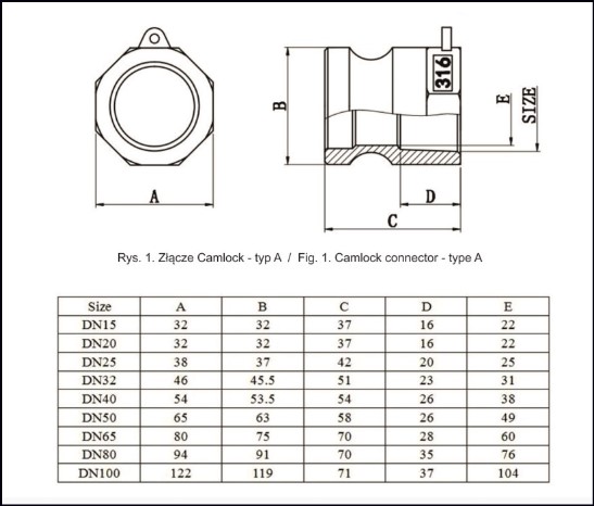 Camok, „male coupling“  G1" IG
